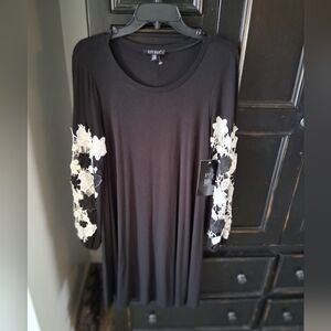 Spense Black Dress with Floral Accents